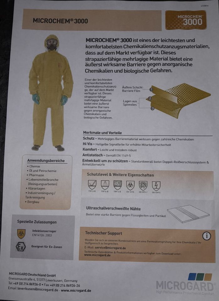 2 Stück MICROCHEM Schutzoverall AlphaTec® 3000 Gr.M gelb in Mörlenbach