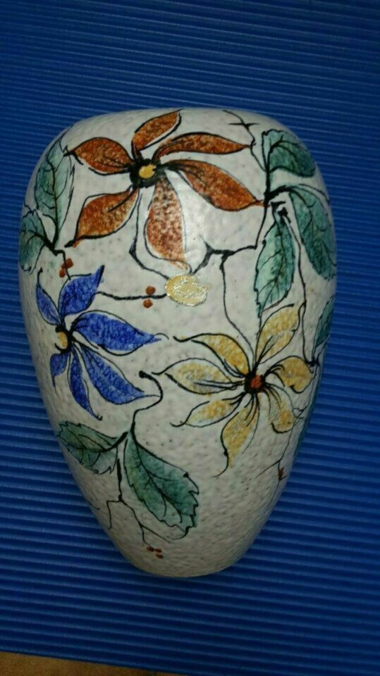 Vase, handbemalt, floral, 29 cm hoch, 60-er Jahre, antik in Aschaffenburg