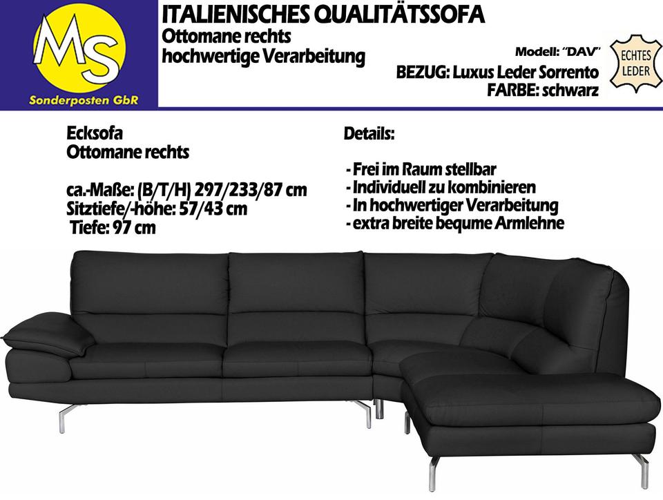 Sofa Couch Wohnlandschaft L Form Leder Sofamin, Italy Design NEU in Mettingen