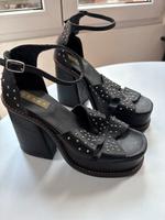 Stylishe schwarze Pailletten, Leder High Hees Marke Traza Frankfurt am Main - Gutleutviertel Vorschau