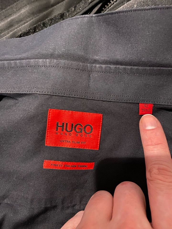 Hugo Boss Red Herren Hemd Erriko extra slim fit schwarz Gr. 42 in Dresden