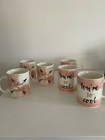 6x Kaffeetasse Kaffeebecher rosa/weiß/Gold Porzellan mit Spruch Sachsen - Pegau Vorschau