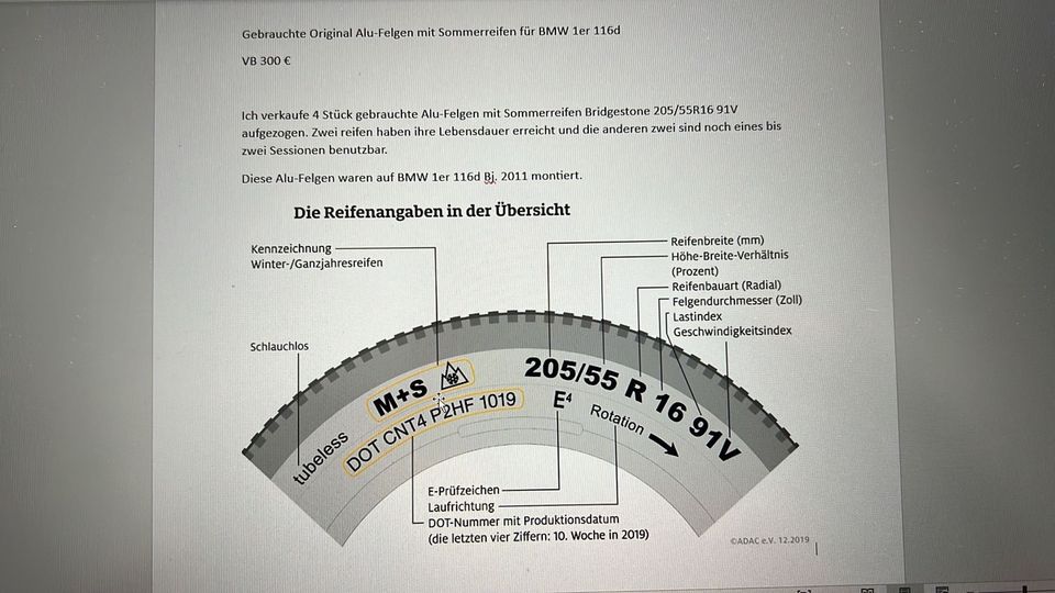 Alu-Felgen mit Sommerreifen für BMW 1er 116d in Moers