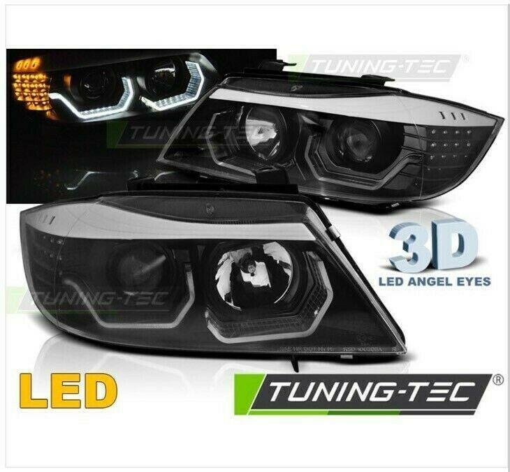 3D Led Angel Eyes Scheinwerfer schwarz für BMW 3er E90 E91 05-08 in Calden