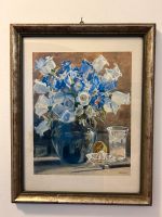 Aquarell hinter Glas - Blaue Blumen in blauer Vase Nürnberg (Mittelfr) - Südstadt Vorschau