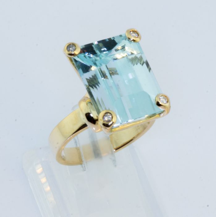 18K 750 Gold Aquamarin Diamant Ring Unikat RG 62 Zertifikat Neuw. weihnachten Damen Geschenk Versand Händler echtschmuck in Igel