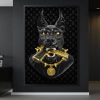 LV Gold Hund Dobermann Waffen , Wandbild Leinwand mit Rahmen Deko Stuttgart - Stuttgart-Ost Vorschau