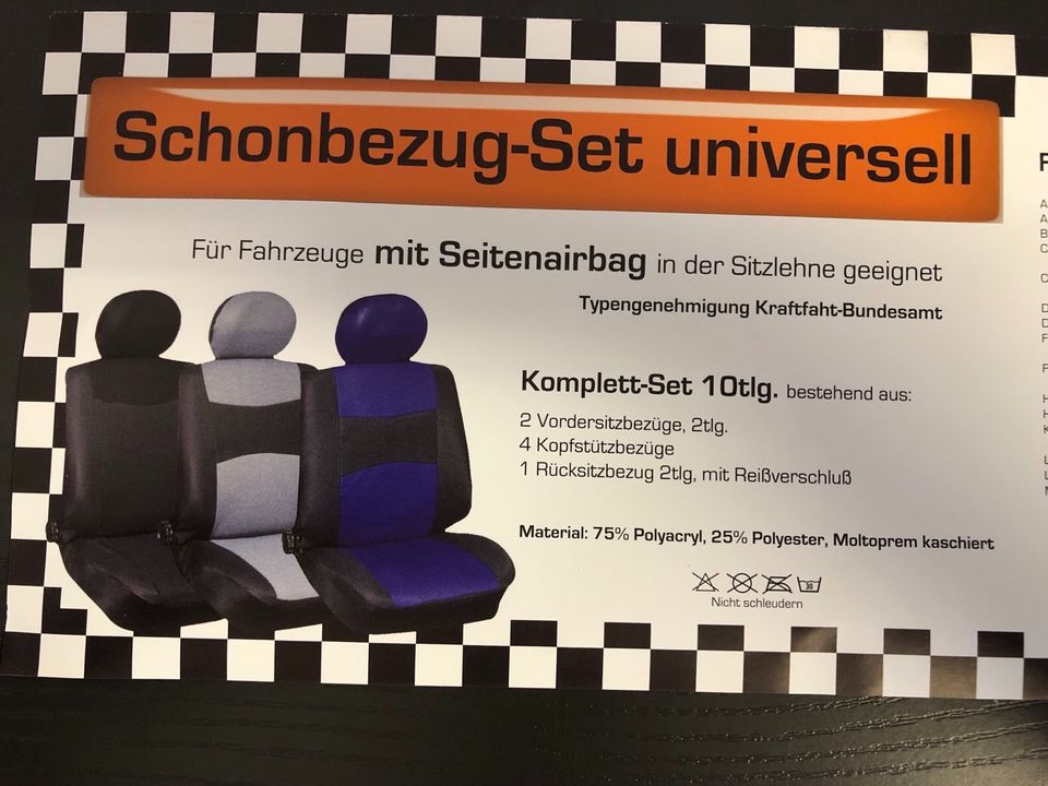 Auto-Schonbezug-Set komplett 10-teilig blau/schwarz in Baden