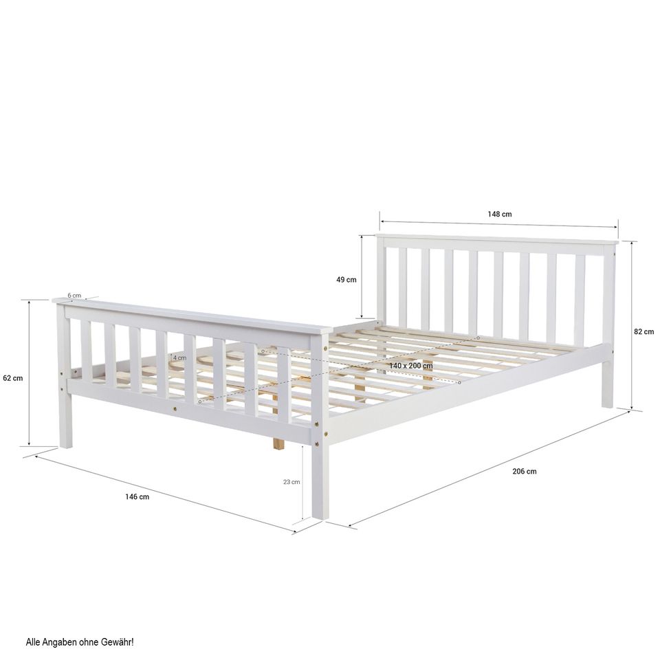 Bett Holzbett Futonbett Doppelbett Holz Weiss 140x200 NEU 054-Er in Erfurt