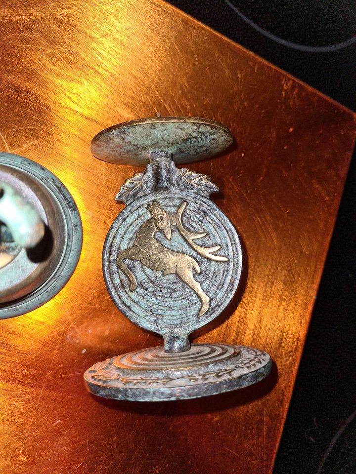 Glocke u Kerzenständer schwer, Messing Vintage in Wiemersdorf