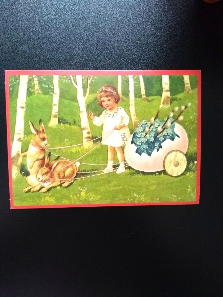 Retro Postkarte Mädchen Nostalgie Bild Ostern 14,8 x 10,5 cm in Fischbach