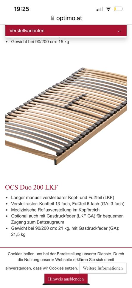 Lattenrost, 100 × 200 cm, OCS Duo 200 LKF in Drolshagen