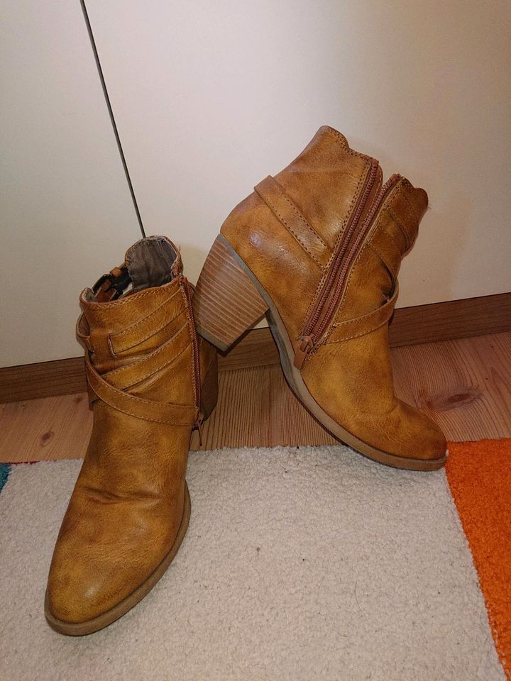 Ankle Boots Gr. 38 Absatz 5 cm Cognac in Ilmtal-Weinstraße