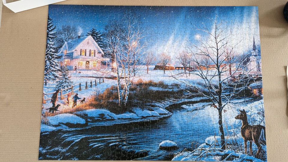 Puzzle, Schneelandschaft mit Haus, Snow night Aurora, 1000 Teile in Dortmund
