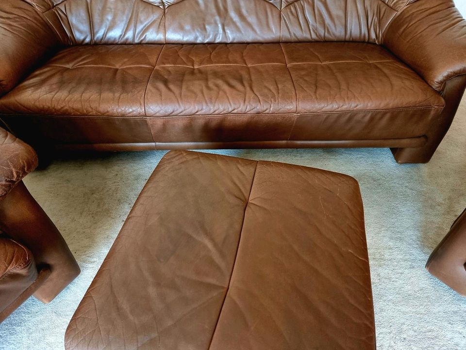 Retro Leder Sofa Sessel Fußhocker in Stelle