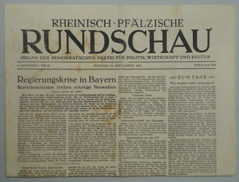 Der Morgen – 3.7.1947 Berlin – Liberal-Demokratischen Partei DE in Bad Dürkheim