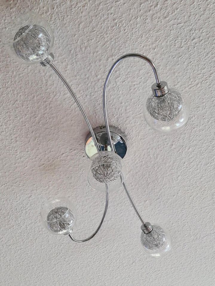 Schöne Lampe Wohnzimmer 5 Lichter Drahtgeflecht Glas Zimmerlampe in Mömbris