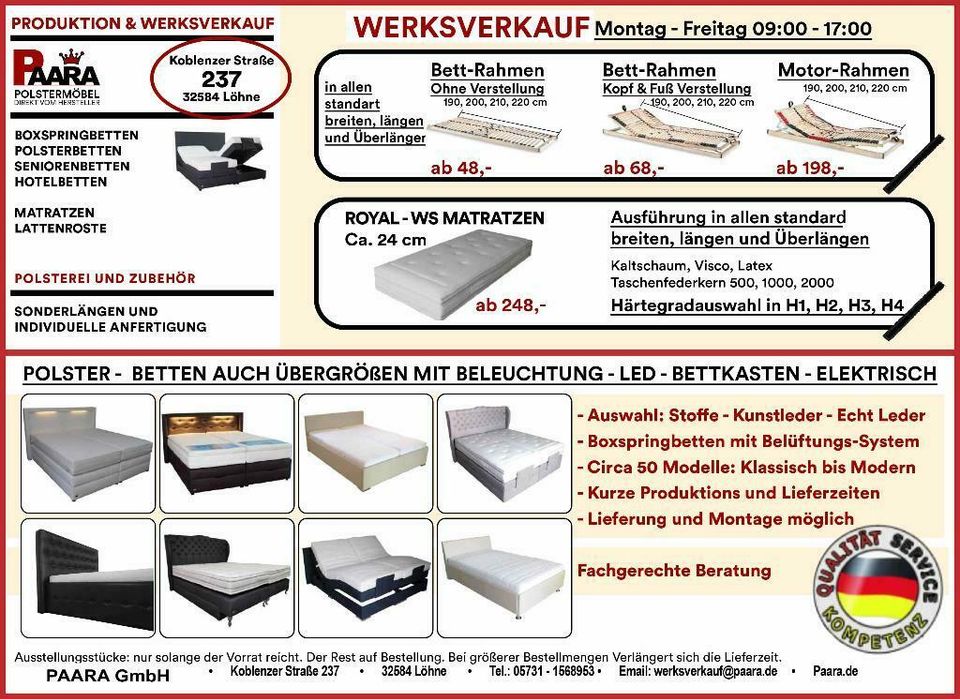 Fabrik Boxspringbett140x200 mit Bettkasten 90x200 180x200 200x200 in Löhne