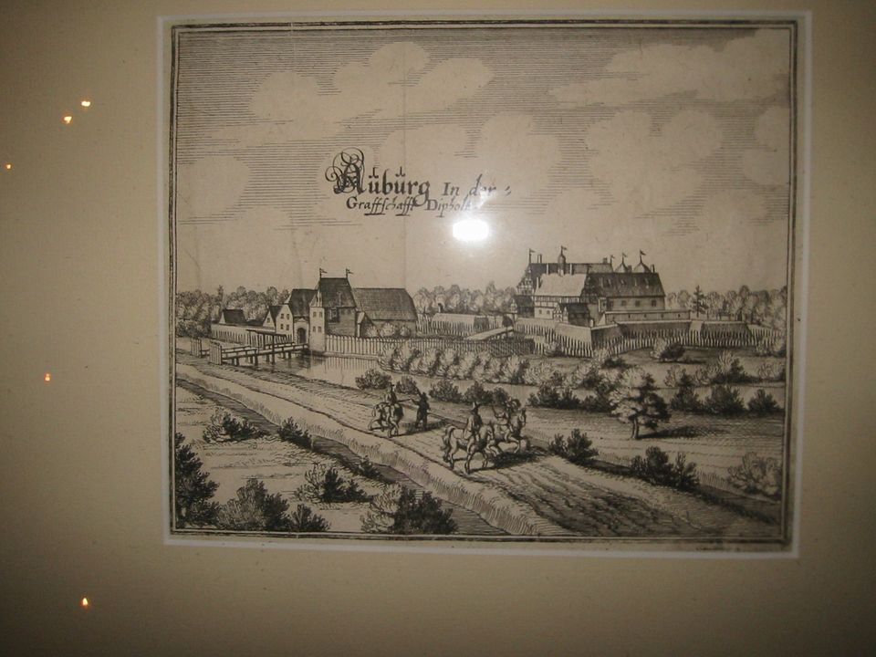 Original Merian Kupferstich Auburg bei Wagenfeld Kreis Diepholz in Detmold