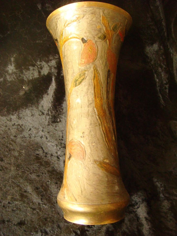 Jugendstil Messig- Vase mit Emailleverzierungen handgemalt  22 cm in Sottrum