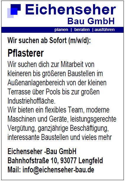 Wir suchen Pflasterer (m/w/d) in Bad Abbach