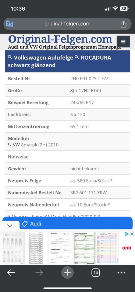 VW Felge 17 Zoll in Finnentrop