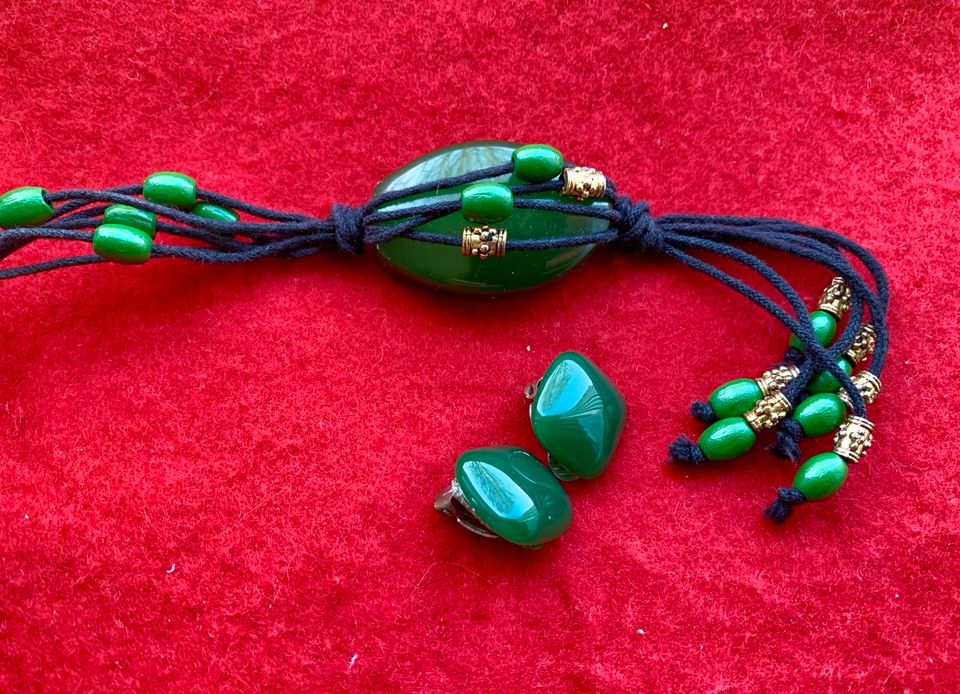 Vintage Modeschmuck Echt grüner Jade Edelstein Neuseeland Set in Ulm