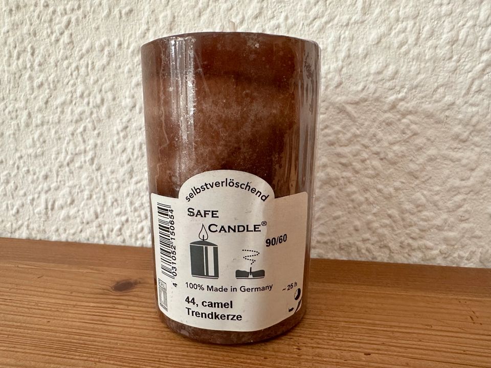 Trendkerze Safe Candle Stumpenkerze Kerze braun/camel  9 cm Höhe in Koblenz