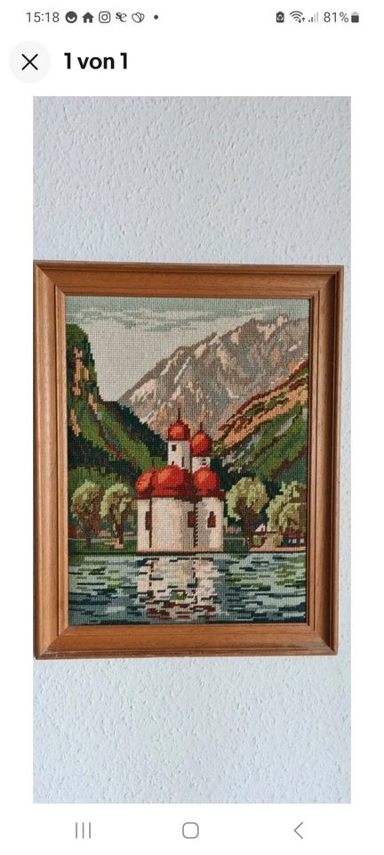 Stickbilder Gobelin ' ST. BARTHOLOMÄ Königssee' mit Rahmen EICHE in Flörsheim am Main