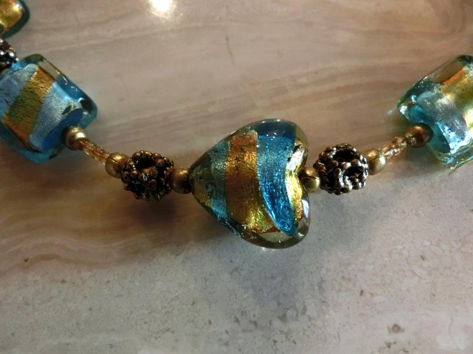 Venezia Kette, Herz, Glasschmuck & Blattgold in türkis Neu! in Eschweiler