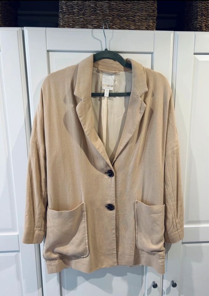 H&M Leinen Blazer Jacke Cardigan beige Top Oversize S XS Knit 34 in Bottrop