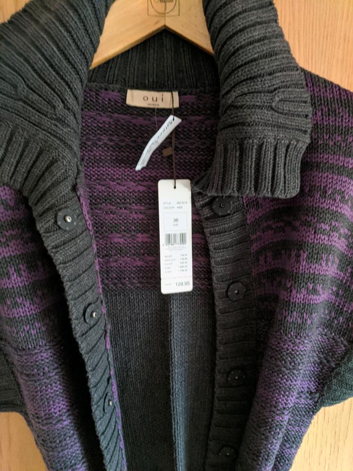 Oui Moments Weste Cardigan, Strickjacke, 36, S,  grau/flieder in Freiburg im Breisgau