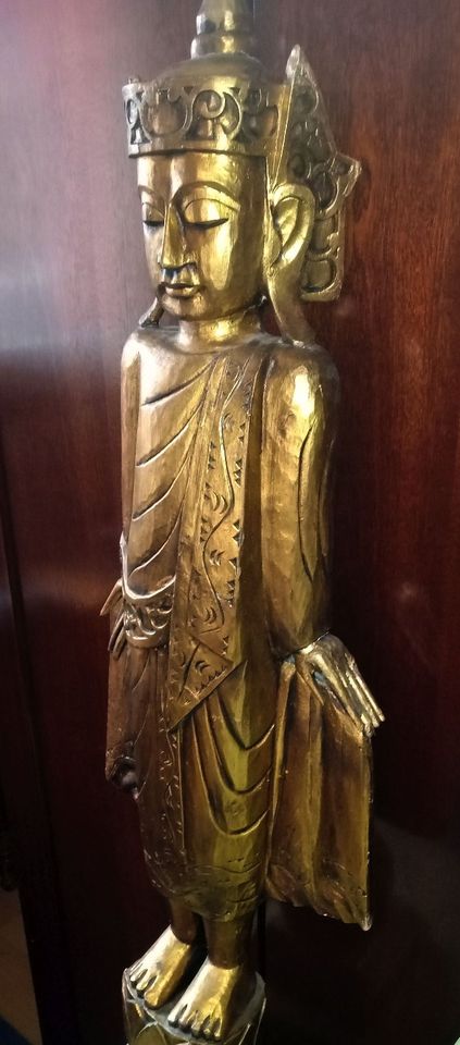 Große 125 cm  Buddha Statue Holz goldfarben in Düsseldorf