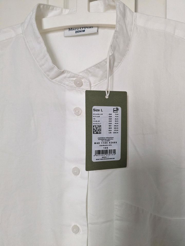Marc O'Polo weißes Hemd ohne Kragen, Gr. L NEU mit Etikett in Berlin