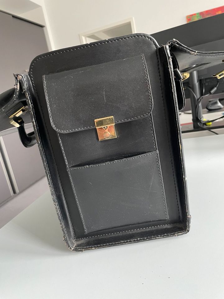 Pilotenkoffer Aktenkoffer schwarz Leder mit Zahlenschloss in Köln