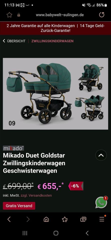 Zwillingskinderwagen 3 in 1 mikado in Norderstedt