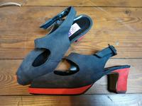 Sandalette schwarz/rot Leder mit Blockabsatz Hessen - Wiesbaden Vorschau