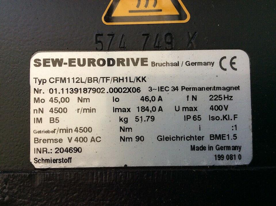 SEW Eurodrive 3ph Motor Getriebemotor Typ CFM112L/BR/TF/RH1L/KK in Korschenbroich
