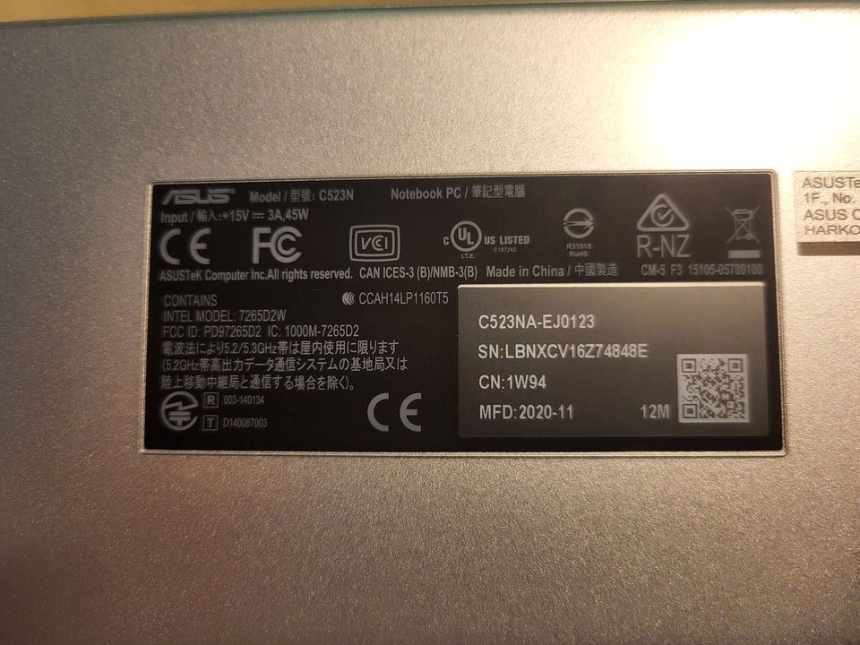 ASUS Chromebook C523N, gebraucht, mit Netzteil im Originalkarton in Pinneberg