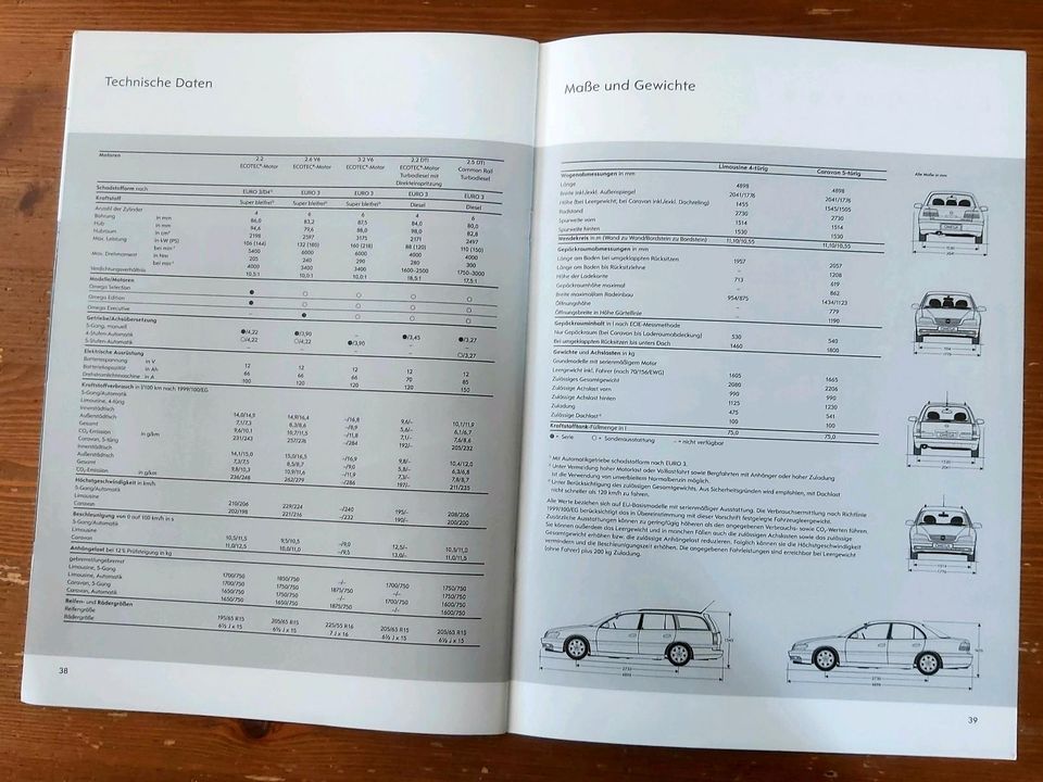 Prospekt Opel Omega B 2002 Limousine + Caravan in Hannover