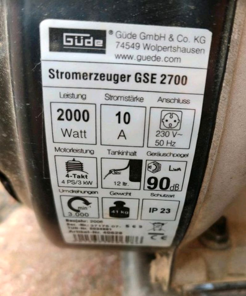 Notstromaggregat GSE 2700 in Kamenz