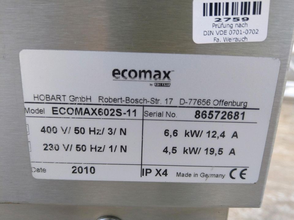 Hobart ecomax 602S Haubenspülmaschine Gastro Spülmaschine in Sülzfeld