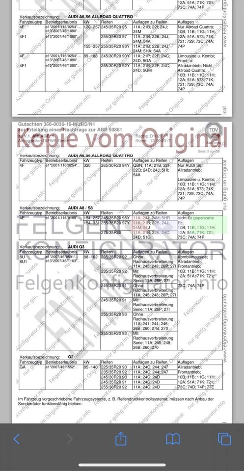 Audi A4/A5 B8 & A6 C6 & A7 4G 20Zoll Alu-Felgen +255 30 20 Sommer in Kassel