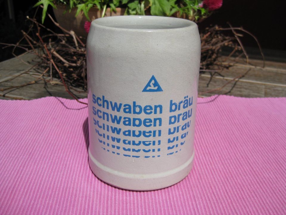 Bierkrug 0,5l schwaben bräu (blaue Schrift) Steinzeug grau glacie in Weinheim