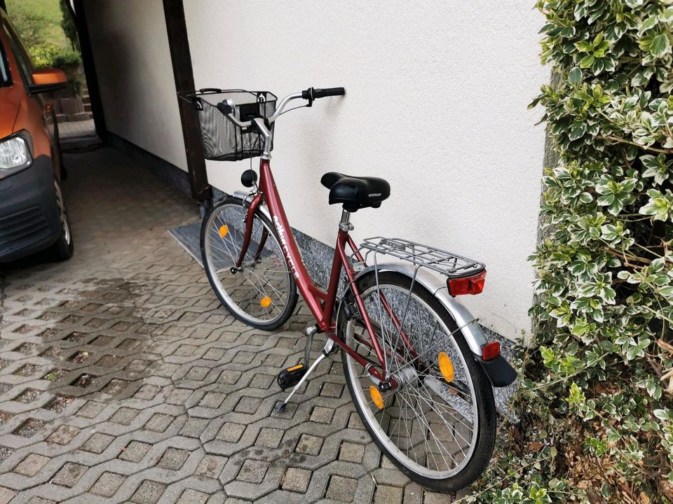 26 Zoll Damenrad in Weinrot-Metallic mit abnehmbaren Korb in Mülsen