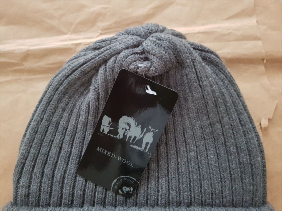 Beanie Mütze Mixed-Wool Einheitsgröße Damen Herren Grau Wolle Neu in Rhumspringe