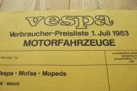 Vespa Piaggio PK 50 S SS P200E P150X P125X Juli 1983 Preisliste Bayern - Berchtesgaden Vorschau