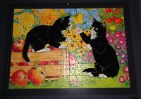 Katzen Puzzle verklebt auf schwarzer Holzplatte Bayern - Manching Vorschau