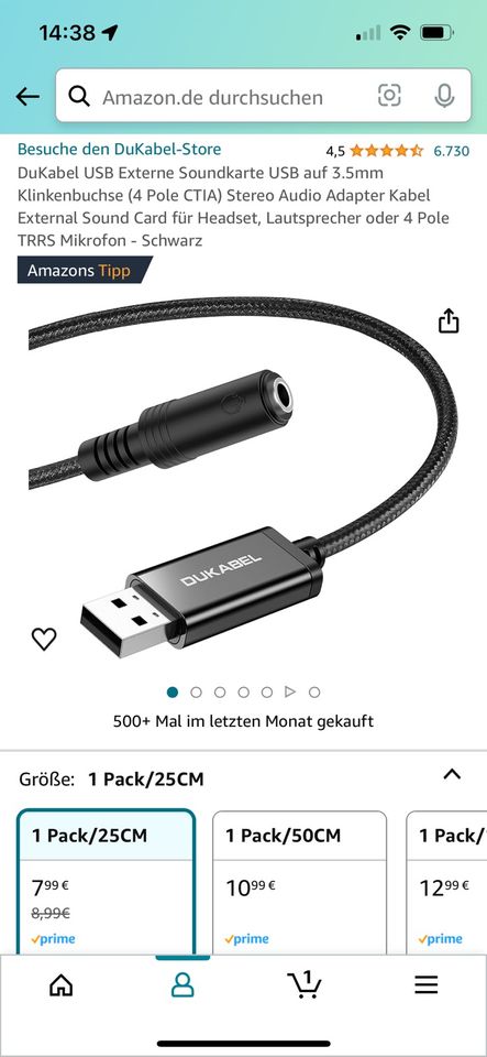 Kabel USB auf 3,5mm Klinke OVP in Diepenau