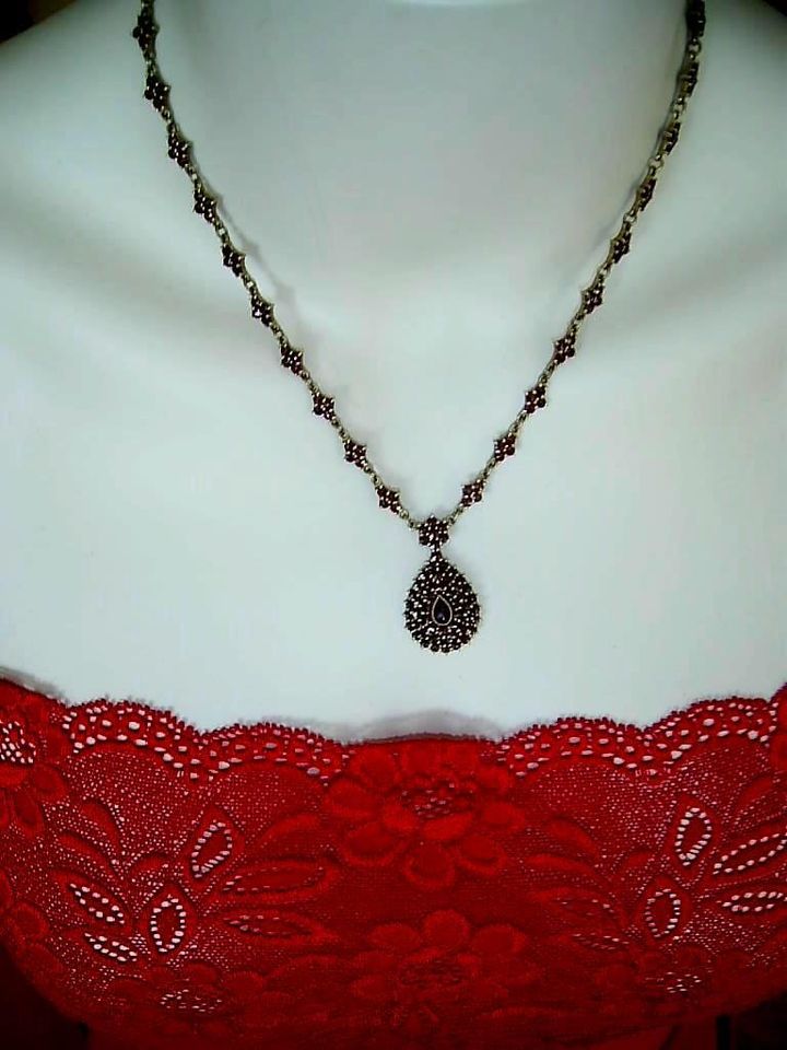 900 Silber vergoldet Granatcollier Granat Collier 45cm in Friedrichsdorf